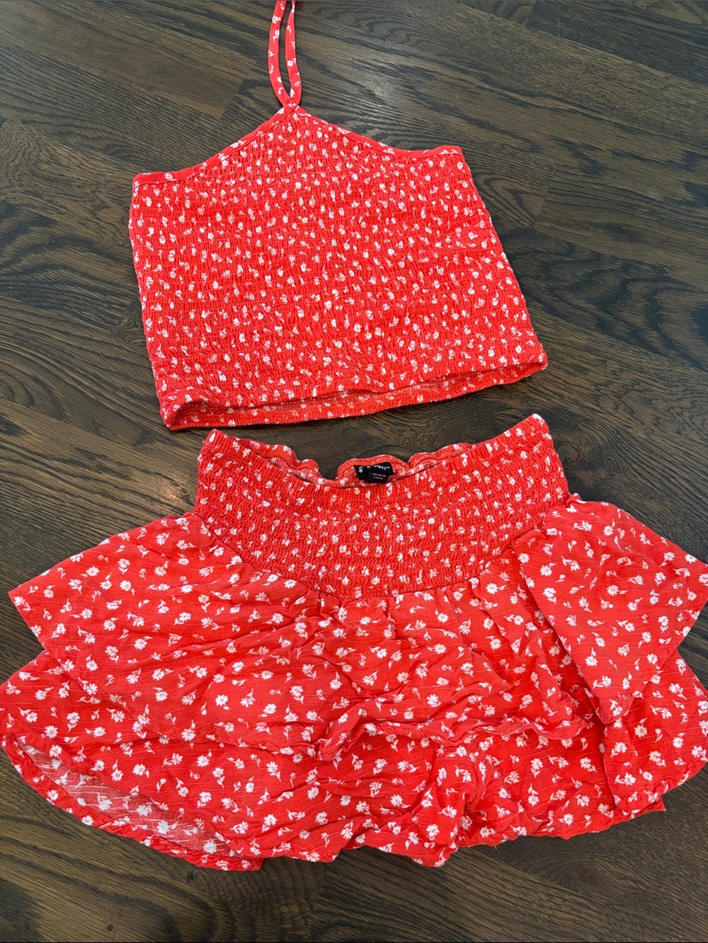 art class Red Floral Smocked Tank & Ruffle Skirt Matching Set